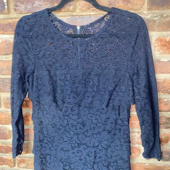 Laundry by Shelli Segal Black Sheer Lace Tiered Mini Little Dress Women's Size 6 - Picture 3 of 6